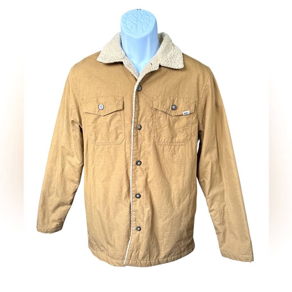 Vans Midtown Sherpa Lined Jacket, Men’s Small, Tan With Grid Pattern, Classic